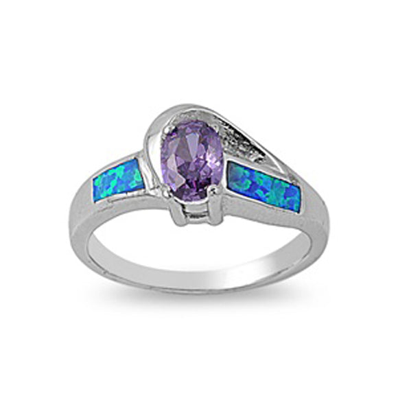 Amethyst CZ Polished Unique Solitaire Ring .925 Sterling Silver Band Sizes 6-9