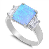 Square Blue Lab Opal White CZ Accent Ring .925 Sterling Silver Band Sizes 5-10