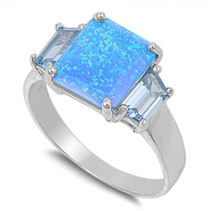 Blue Lab Opal Polished Solitaire Cute Ring .925 Sterling Silver Band Sizes 5-10