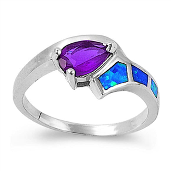 Amethyst CZ Blue Lab Opal Cute Ring New .925 Sterling Silver Band Sizes 9-9