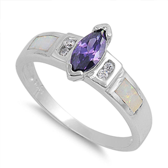 Amethyst CZ Polished Solitaire Unique Ring .925 Sterling Silver Band Sizes 5-9