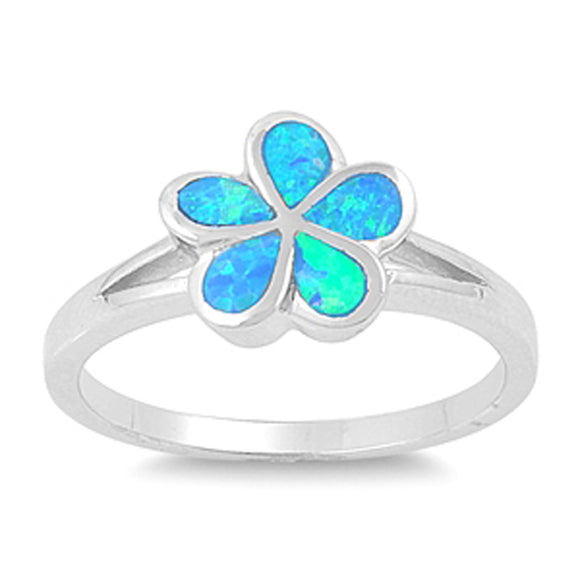 Flower Plumeria Blue Lab Opal Promise Ring .925 Sterling Silver Band Sizes 5-10