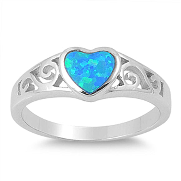 Filigree Heart Blue Lab Opal Vintage Ring .925 Sterling Silver Band Sizes 5-10