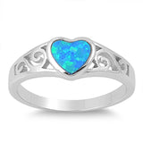 Filigree Heart Blue Lab Opal Vintage Ring .925 Sterling Silver Band Sizes 5-10