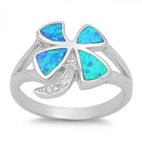 Tree Clover White CZ Blue Lab Opal Ring New .925 Sterling Silver Band Sizes 5-9