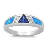 Triangle Blue CZ Lab Opal Accent Ring New .925 Sterling Silver Band Sizes 5-9