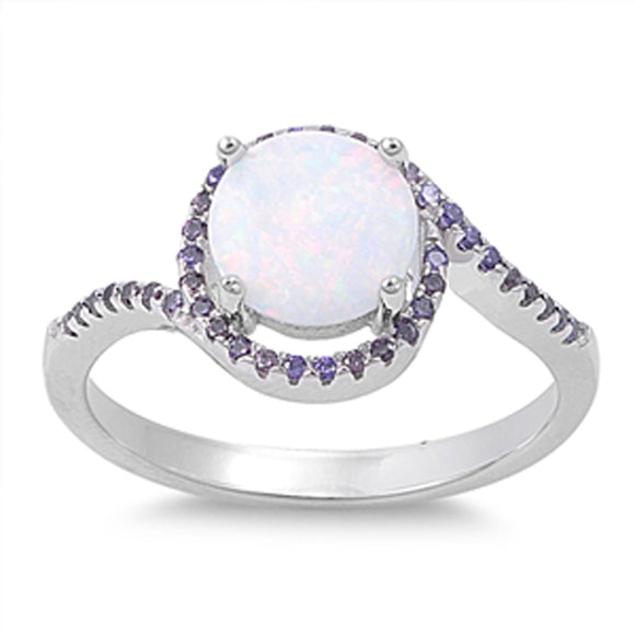 White Lab Opal Halo Amethyst CZ Promise Ring New .925 Sterling Silver Sizes 5-10