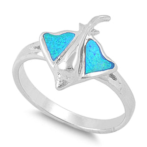 Women's Stingray Blue Lab Opal Fashion Ring .925 Sterling Silver Band Sizes 6-10