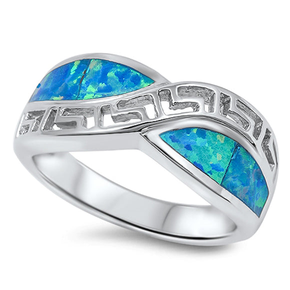 Blue Lab Opal Greek Key Inlay Ring New .925 Sterling Silver Band Sizes 5-10