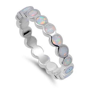 Eternity White Lab Opal Ring New .925 Sterling Silver Stackable Band Sizes 4-10