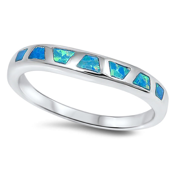 Women's Modern Blue Lab Opal Fashion Ring .925 Sterling Silver Band Sizes 5-10