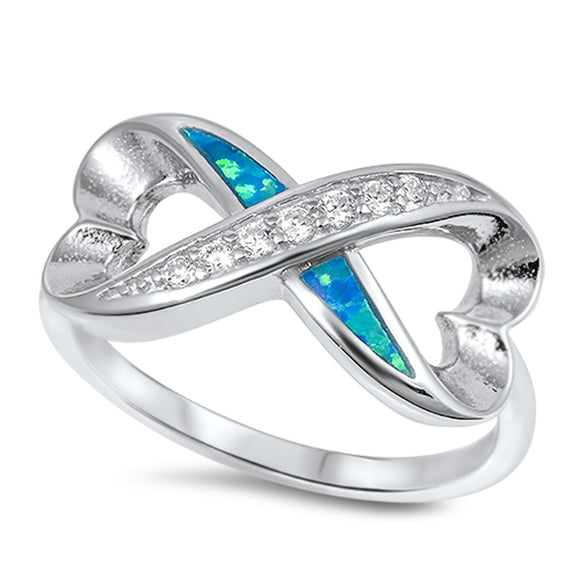 Heart Infinity Love White CZ Blue Lab Opal Ring .925 Sterling Silver Sizes 5-10