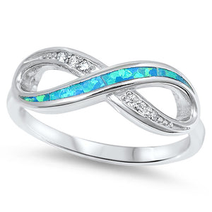 Infinity Ring Blue Lab Opal Clear CZ New .925 Sterling Silver Band Sizes 5-10
