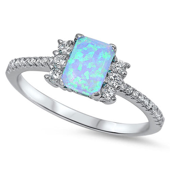 Princess Cut Blue Lab Opal Clear CZ Promise Ring .925 Sterling Silver Sizes 5-10
