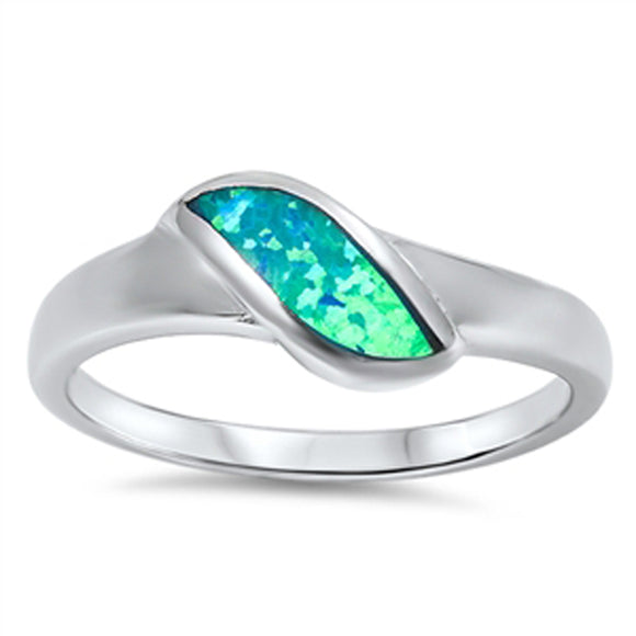Wave Slash Blue Lab Opal Fashion Ring New .925 Sterling Silver Band Sizes 5-10