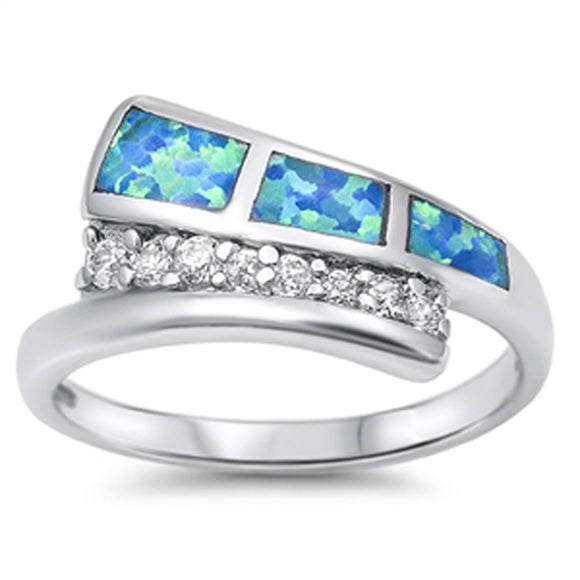 Women's Journey Ring Blue Lab Opal White CZ .925 Sterling Silver Band Sizes 5-10