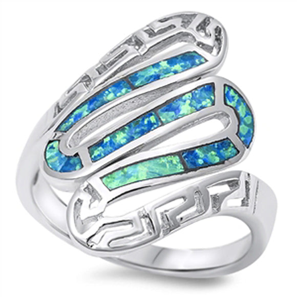 Womens Greek Key Snake Blue Lab Opal Fashion Ring 925 Sterling Silver Sizes 5-10