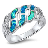 Celtic Knot Infinity Design Blue Lab Opal Ring .925 Sterling Silver Sizes 5-10