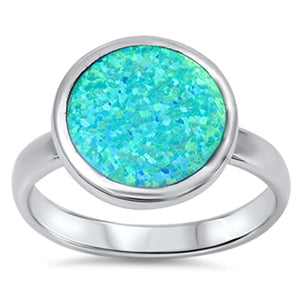 Women's Round Blue Lab Opal Promise Ring New 925 Sterling Silver Band Sizes 6-10