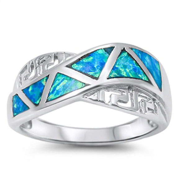 Greek Key Blue Lab Opal Beautiful Ring New .925 Sterling Silver Band Sizes 5-10