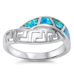 Greek Key Blue Lab Opal Fashion Ring New .925 Sterling Silver Band Sizes 5-10