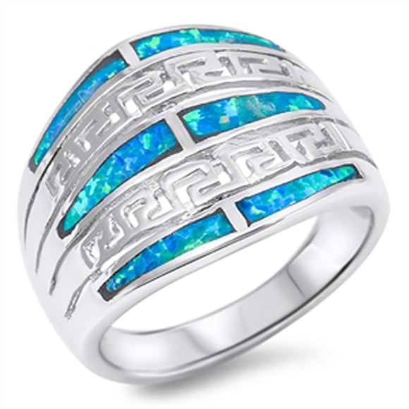 Girl's Greek Key Blue Lab Opal Cute Ring New 925 Sterling Silver Band Sizes 6-10