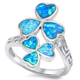 Heart Flower Blue Lab Opal Greek Key Ring .925 Sterling Silver Band Sizes 6-10