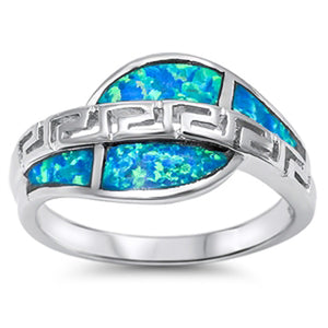 Greek Key Blue Lab Opal Beautiful Ring New .925 Sterling Silver Band Sizes 6-10