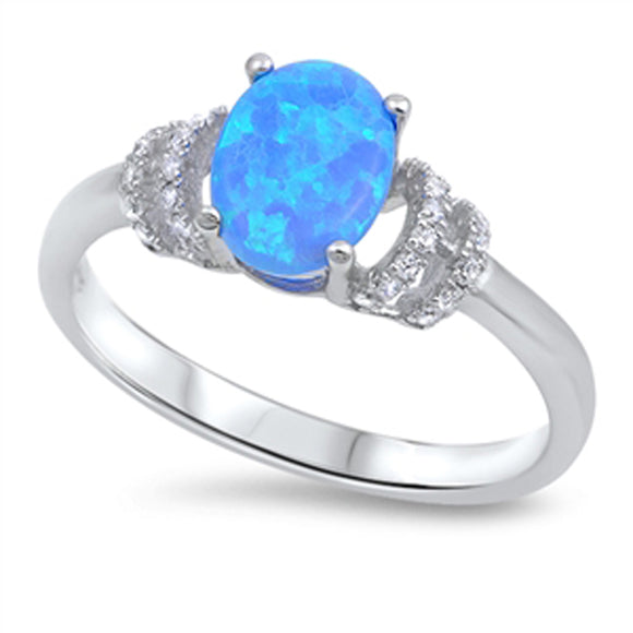 Large Opal Blue Lab Opal White CZ Ring New .925 Sterling Silver Band Sizes 5-10