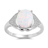Oval White Lab Opal Beautiful Cluster Ring .925 Sterling Silver Band Sizes 4-12