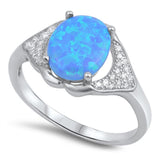 Women's Blue Lab Opal Cluster White CZ Ring .925 Sterling Silver Band Sizes 5-10