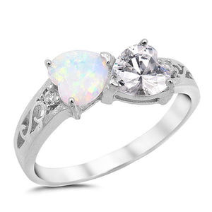 Heart Clear CZ White Lab Opal Promise Ring .925 Sterling Silver Band Sizes 4-12