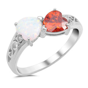 Heart Garnet CZ White Lab Opal Promise Ring .925 Sterling Silver Band Sizes 4-12