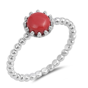 Simulated Coral Beaded Fashion Ring New .925 Sterling Silver Band Sizes 4-10