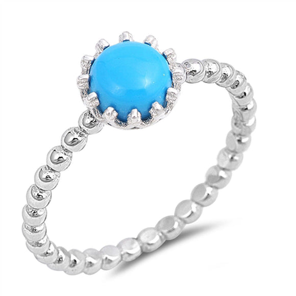 Turquoise Solitaire Ring New .925 Sterling Silver Ball Bead Band Sizes 4-10