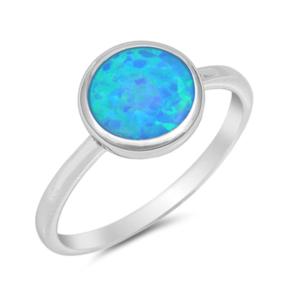 Large Round Blue Lab Opal Solitaire Ring .925 Sterling Silver Band Sizes 4-10