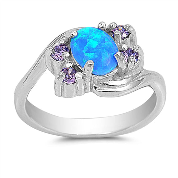 Amethyst CZ Blue Lab Opal Cute Ring New .925 Sterling Silver Band Sizes 5-9