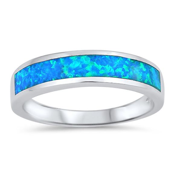 Long Stripe Blue Lab Opal Wedding Ring New .925 Sterling Silver Band Sizes 4-12
