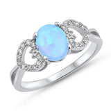 Heart White CZ Oval Blue Lab Opal Ring New .925 Sterling Silver Band Sizes 5-10