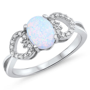 Heart Clear CZ Oval White Lab Opal Ring New .925 Sterling Silver Band Sizes 5-10
