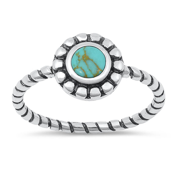 Bali Sun Turquoise Boho Rope Ring .925 Sterling Silver Band Sizes 4-10