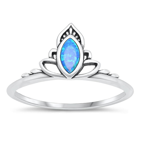 Sterling Silver Blue Lab Opal Lotus Crown Ring