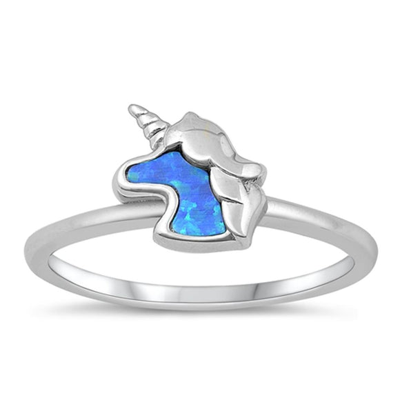 Sterling Silver Blue Lab Opal Unicorn Ring