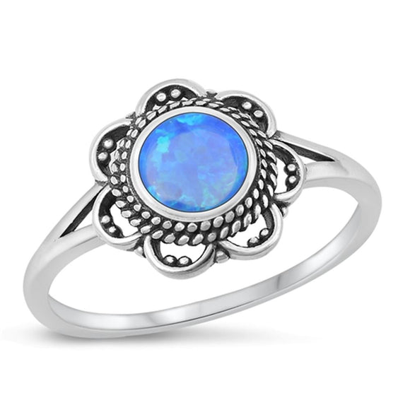 Sterling Silver Blue Lab Opal Flower Ring