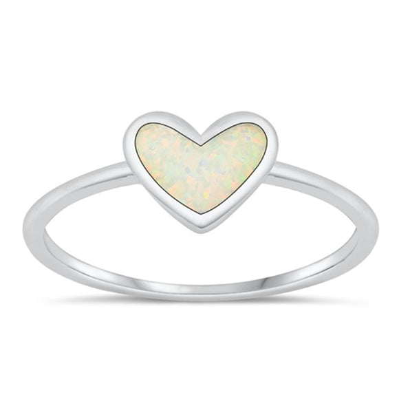 Sterling Silver White Lab Opal Heart Ring
