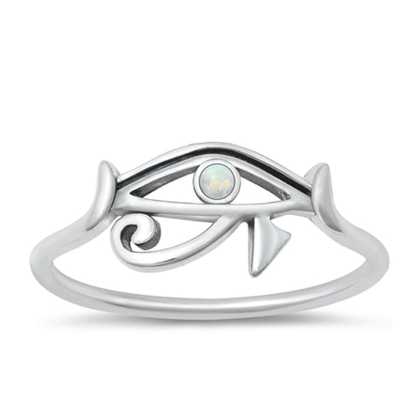 Sterling Silver White Lab Opal Eye of Horus Ring