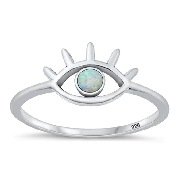 Sterling Silver White Lab Opal Eye Ring