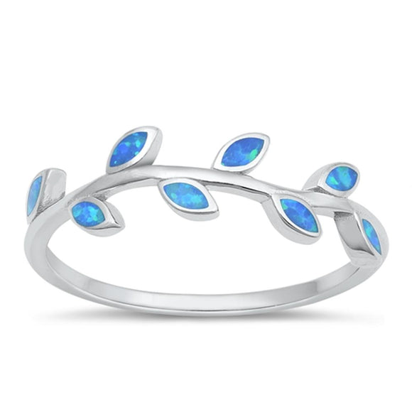 Sterling Silver Blue Lab Opal Leaf Ring