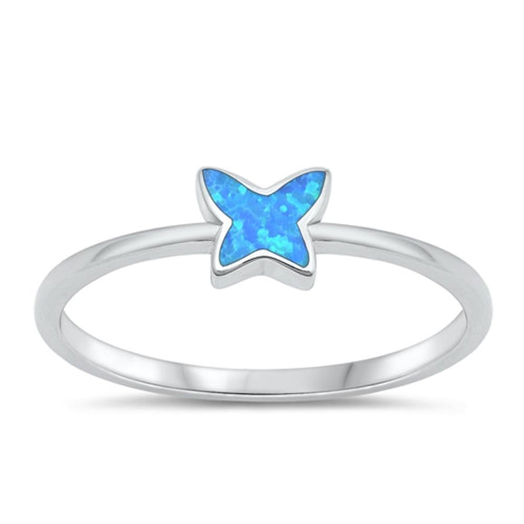 Sterling Silver Blue Lab Opal Butterfly Ring