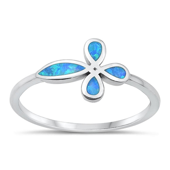 Sterling Silver Blue Lab Opal Cross Ring